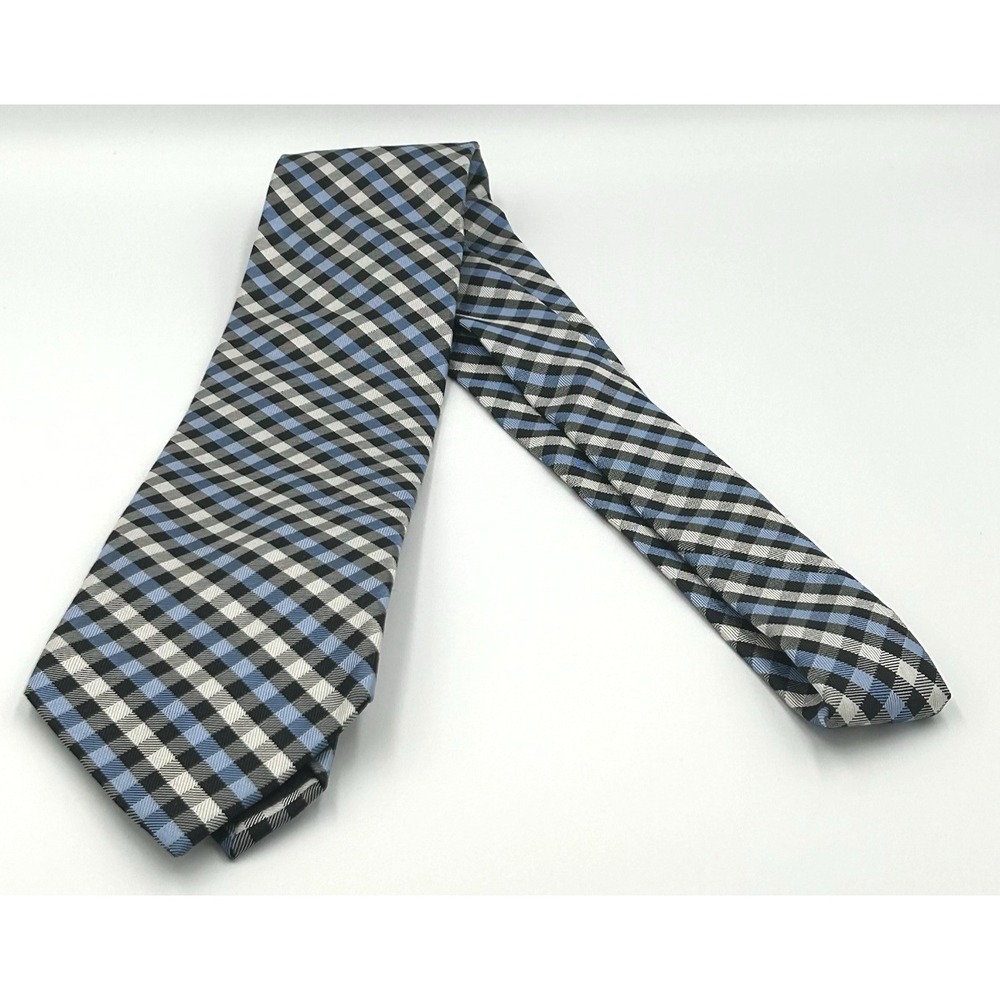 Jos. A. Bank 100% Silk Men's Neck Tie Black Blue White Plaid 3.5 Width 60 Length - Picture 11 of 12